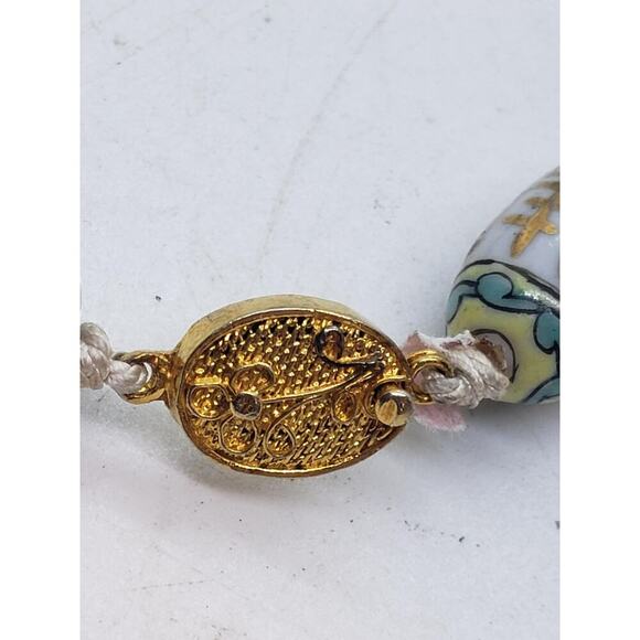 Vintage Chinese Import Porcelain Bead Necklace Hand Painted Gold Clasp Floral - Picture 8 of 9